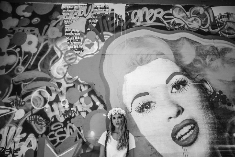 asbury park colorful graffiti 90s inspired senior photos overalls by Kasey Ivan Photography