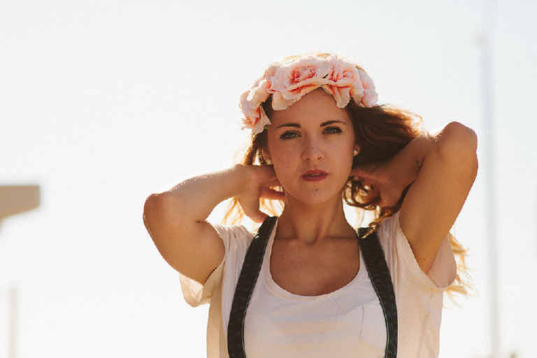 flower crown senior pictures pose on jersey shore by Kasey Ivan Photography