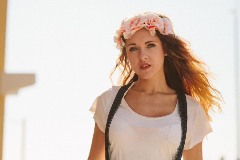 flower crown senior pictures pose on jersey shore by Kasey Ivan Photography