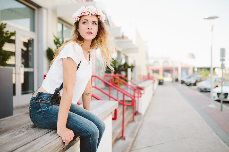 california inspired flower crown for senior pictures at asbury park by Kasey ivan Photography
