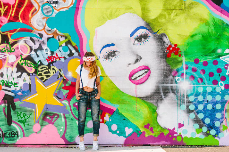 asbury park colorful graffiti 90s inspired senior photos overalls by Kasey Ivan Photography