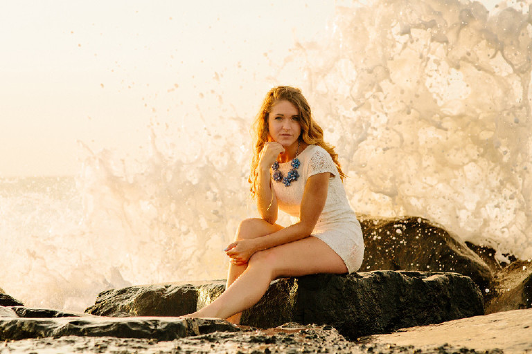 Waves splash Kaitlyn senior photos at asbury park on the Jersey Shore