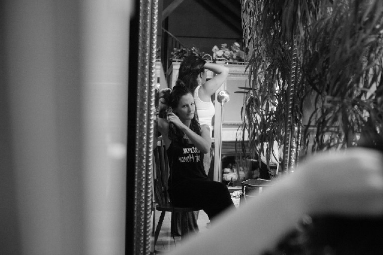 bridesmaids getting ready at Chimney Hill Estate wedding in Lambertville