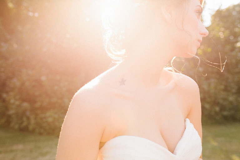 light and airy photo of graceful bride's neck at Chimney Hill Estate wedding in Lambertville NJ