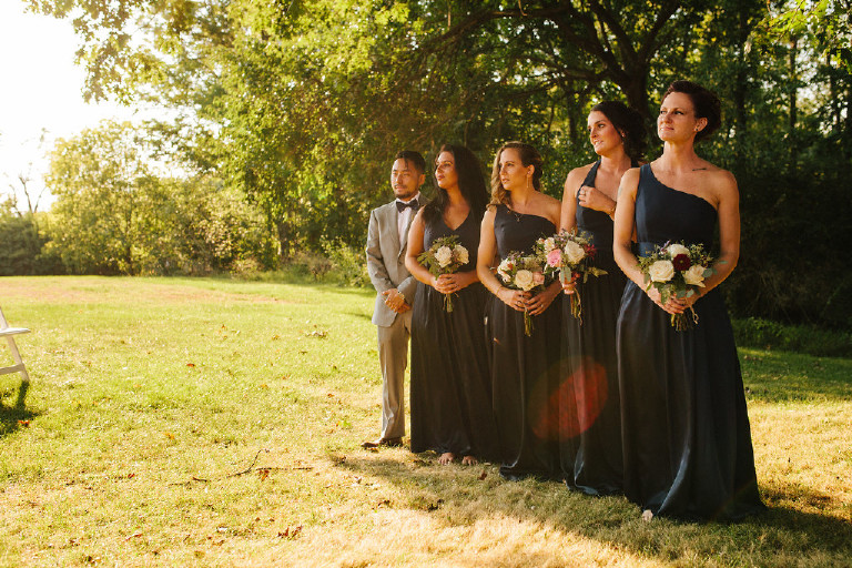 bridal party of the bridesmaids and bridesman at ceremony at Chimney Hill Estate wedding in Lambertville NJ
