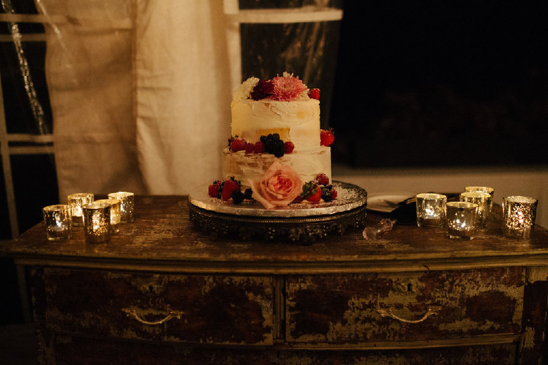 rustic naked wedding cake at Chimney Hill Estate wedding reception by Kasey Ivan Photography