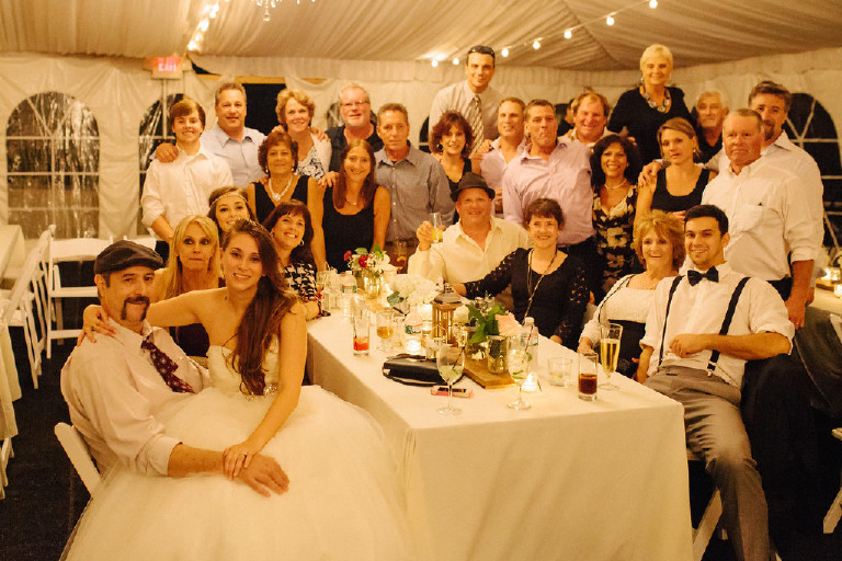 large family wedding party at reception outside Lambertville NJ
