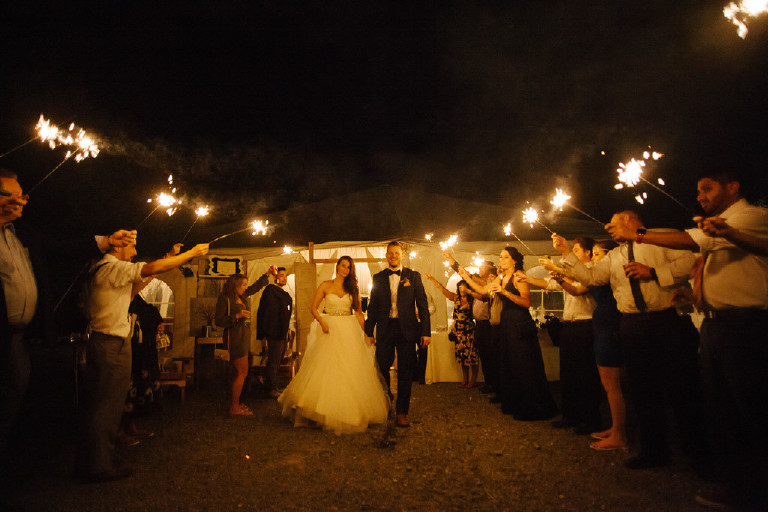 bride and groom sparkler fireworks exit at Chimney Hill Estate wedding reception by Kasey Ivan Photography