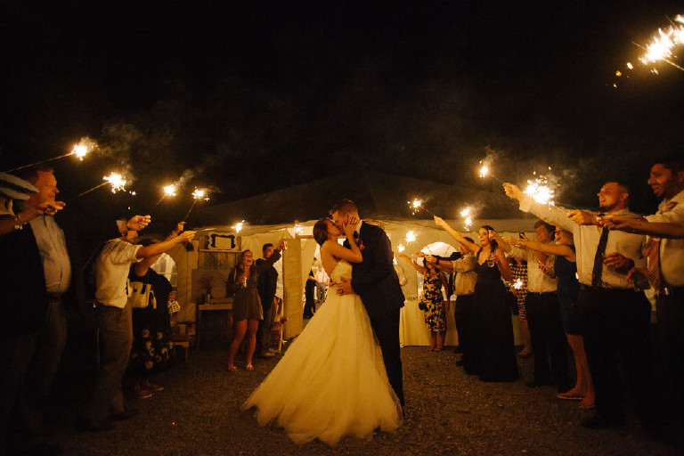 bride and groom sparkler fireworks exit at Chimney Hill Estate wedding reception by Kasey Ivan Photography