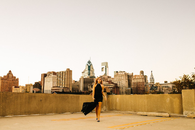 skyline fashion rooftop senior photos in downtown south street philadelphia by Kasey Ivan Photography