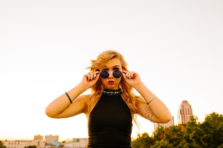 quirky unique city urban girl with glasses in downtown south street philadelphia by Kasey Ivan Photography