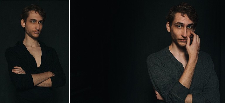 male posing in portrait in dramatic studio light by New Hope and Lambertville photographer Kasey Ivan