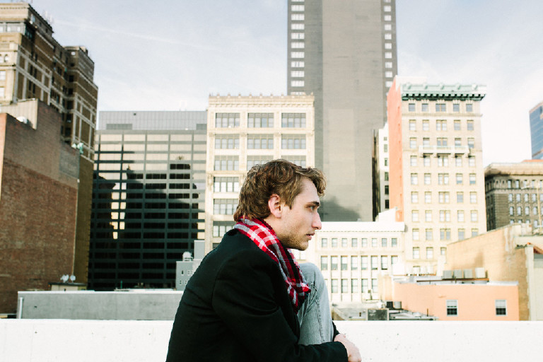 GQ fashion editorial portraits on top of Philadelphia parking garage by Kasey Ivan Photography