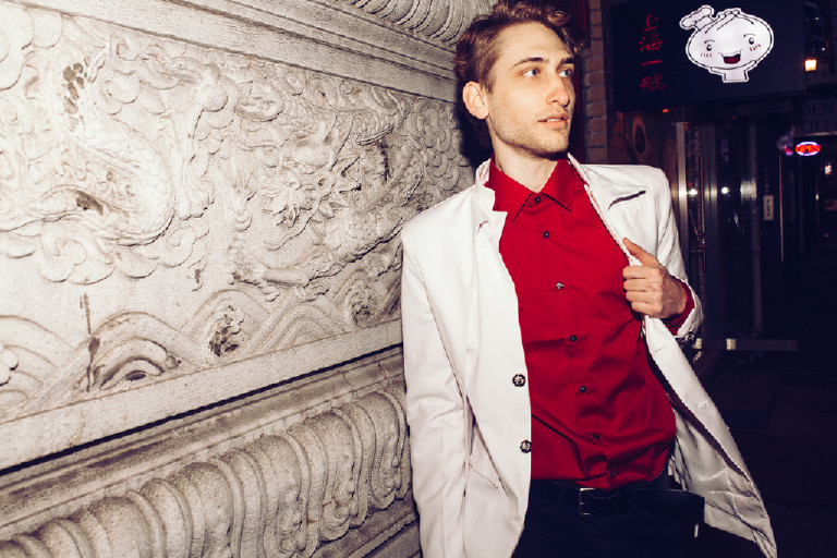 male model in Chinatown for GQ fashion editorial in Philadelphia by Kasey Ivan Photography