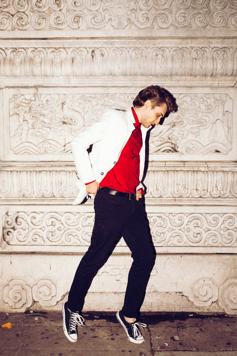 male model in Chinatown for GQ fashion editorial in Philadelphia by Kasey Ivan Photography