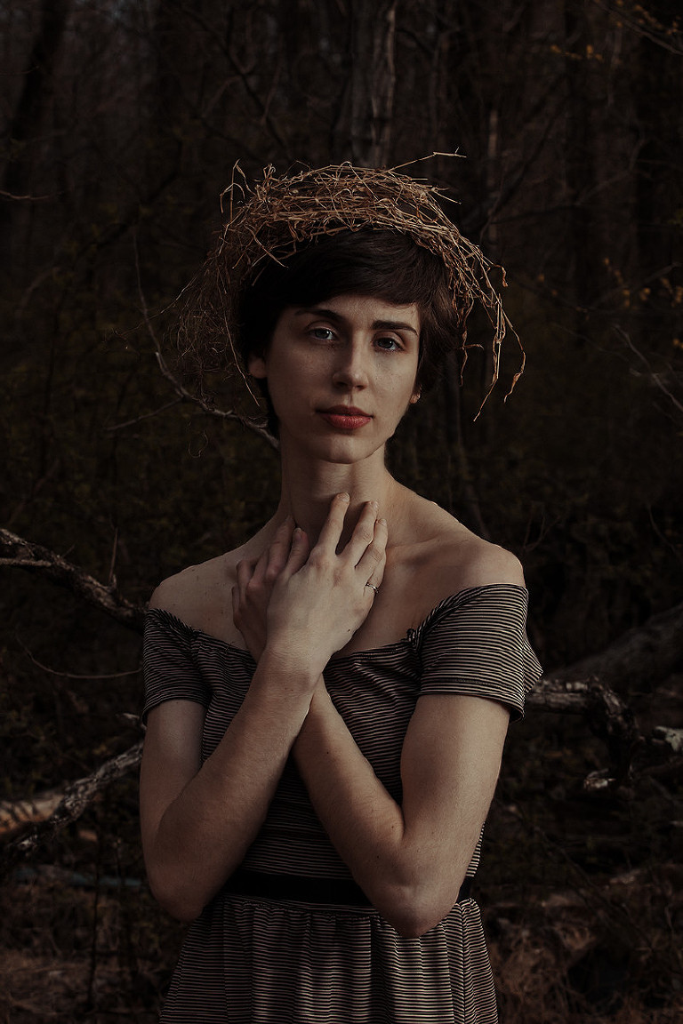 Nicole Ruzicka wearing a crown of thorns at Goat Hill Overlook outside Lambertville New Jersey by Portrait and Fine Art Photographer Kasey Ivan