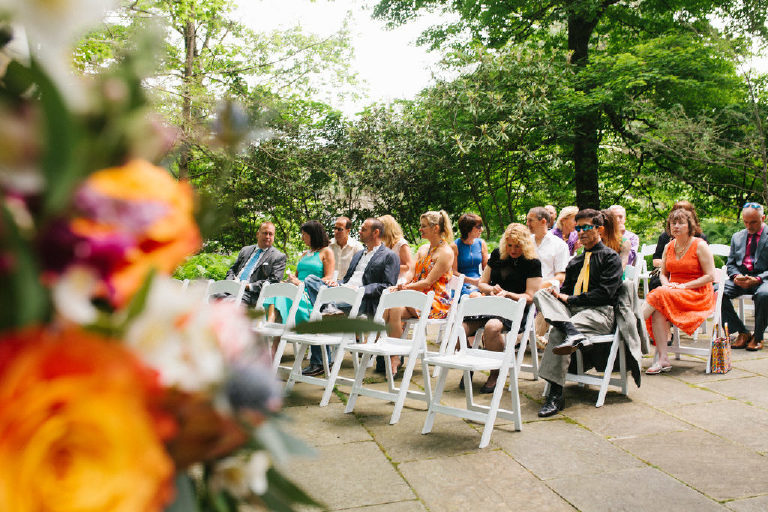 guests are seated for an intimate ceremony at the Black Bass Hotel outside New Hope, PA