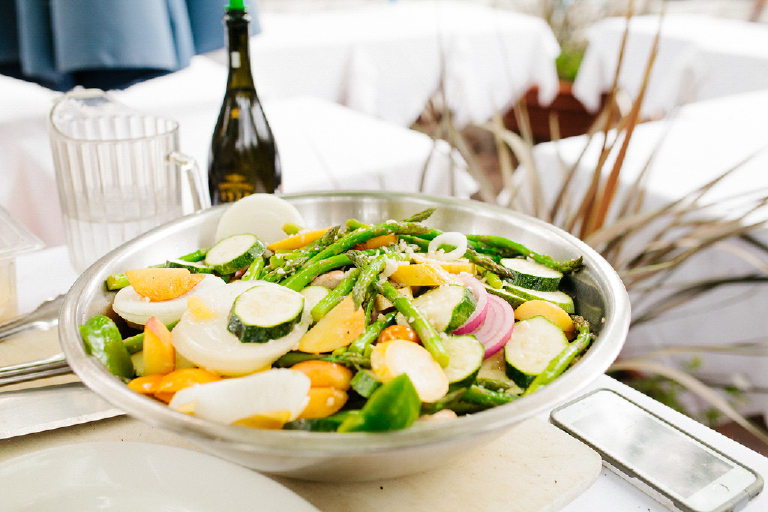 Picture of colorful food and vegatables sitting on a table for a wedding at Hamiltons Grill Room Lambertville