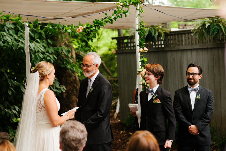 Bride and groom standing at their ceremony with their wedding party Hamilton's Grillroom Lambertville New Hope