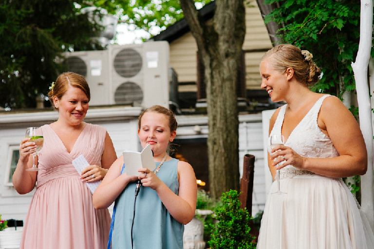 Picture of the daughter of the groom and bride giver a speach at the wedding at Hamilton's Grillroom Lambertville New Hope