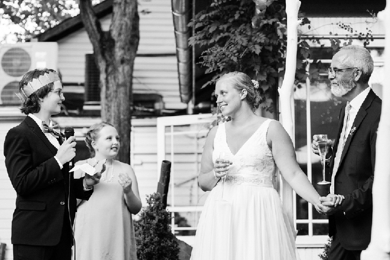 Daughter of groom and bride giving speach for their wedding at Hamilton's Grillroom Lambertville New Hope