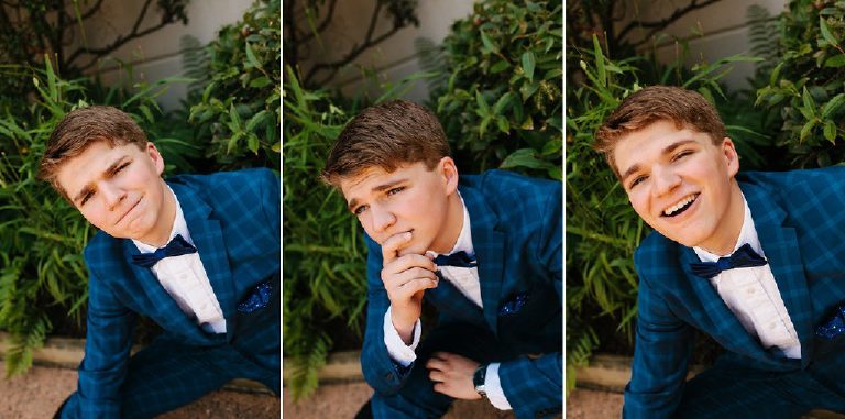 high school senior portraits collage of guy in blue tux