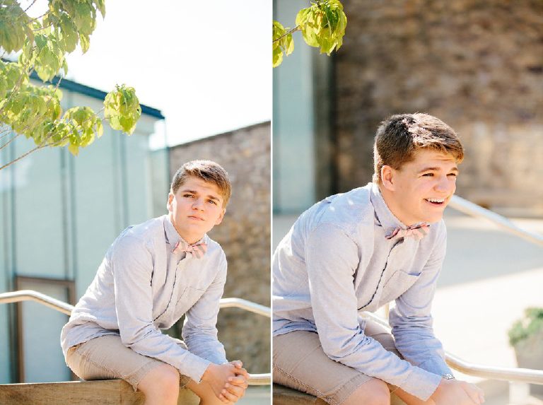 guys senior photos poses for dapper summer shoot with bowtie and shorts