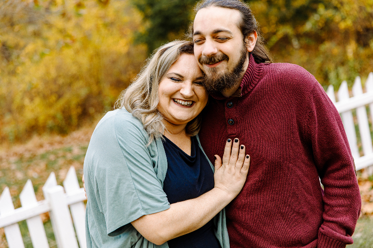 engaged couple hugging outside new hope for their engagement photos by local photographer Kasey Ivan photography