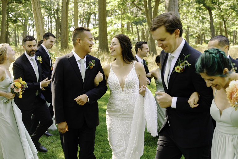 Fun bridal party wedding photos at Deering Oaks Park in Portland Maine