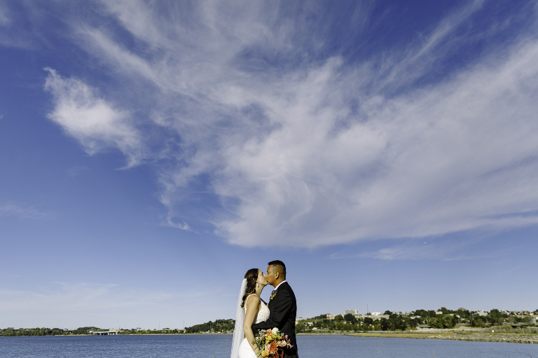 Wedding photos by water and Back Cove in Portland Maine