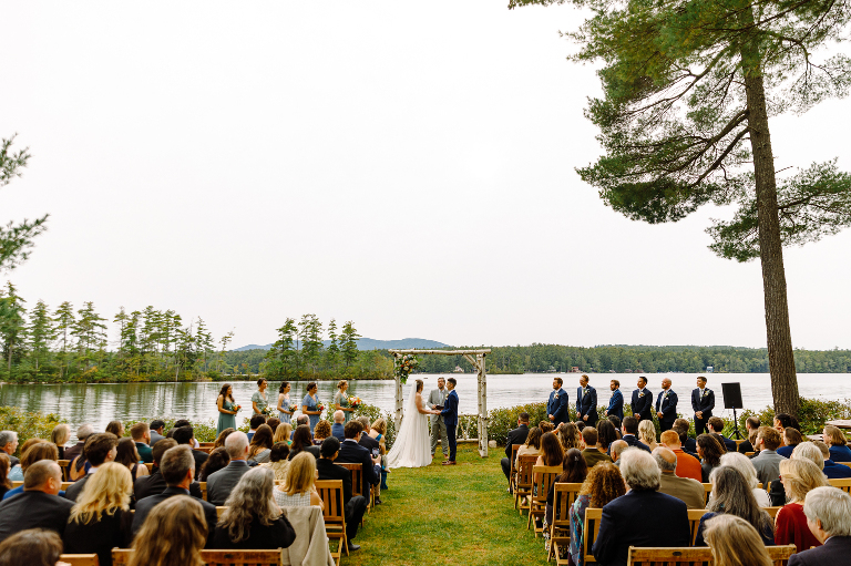 Lake and Tarry A While Resort wedding ceremony photos in Bridgton Maine
